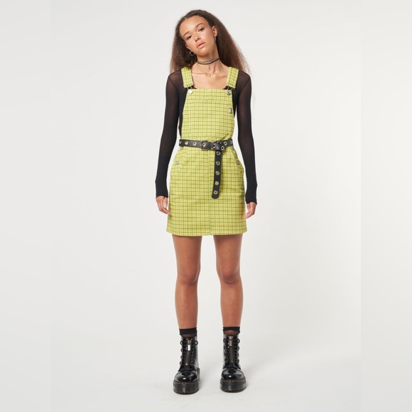 NWT Minga London Lime Green Plaid Dungaree Dress - Picture 3 of 6
